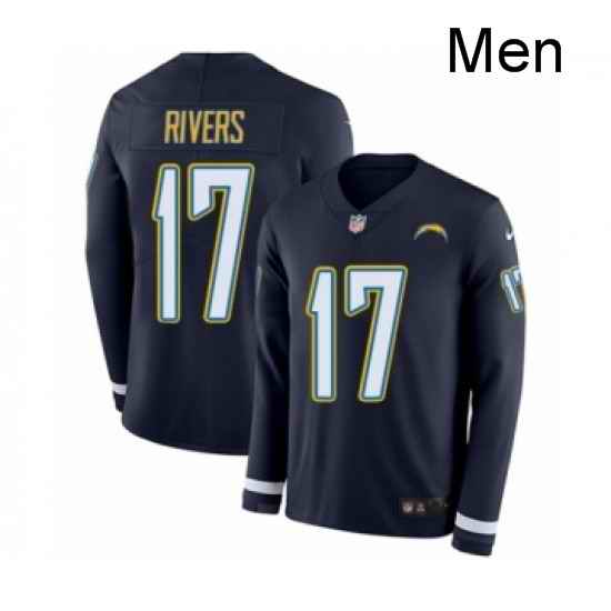 Men Nike Los Angeles Chargers 17 Philip Rivers Limited Navy Blue Therma Long Sleeve NFL Jersey